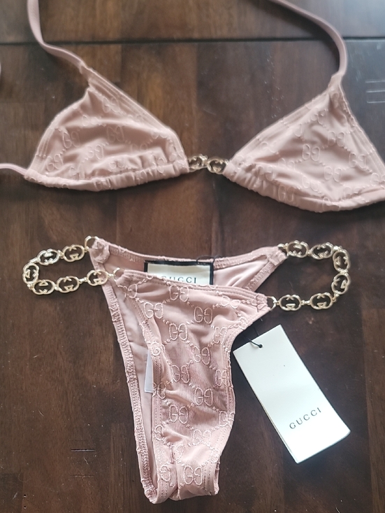 Gucci Other - Gucci Blush Pink Logo-Embossed Chain Accent Bikini